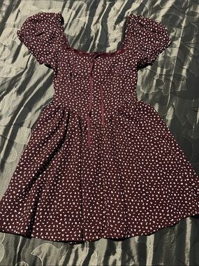 NWT Ally Ditsy Fit & Flare Dress Burgundy Floral Print Dress Peasant AUS XXS